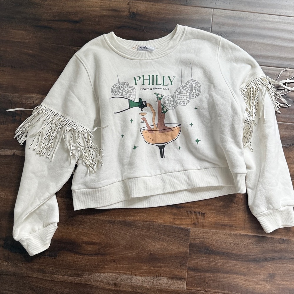Philly (Eagles green) White Fringe Sweatshirt with Graphic Print